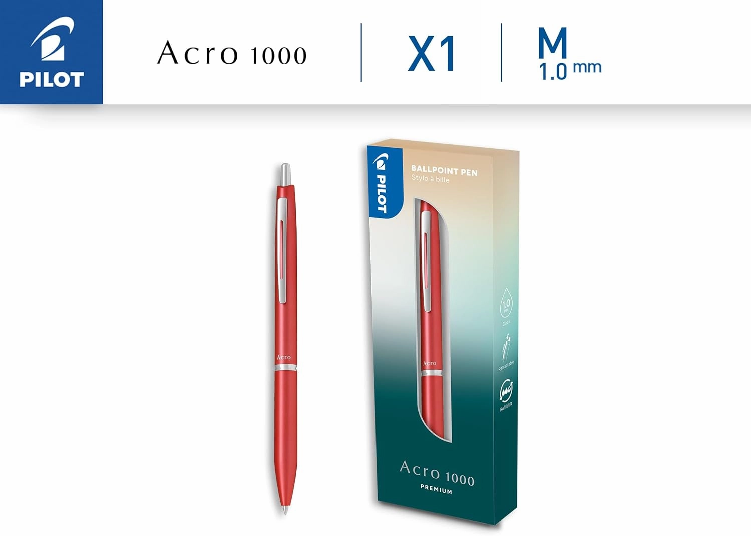 PILOT - Acro 1000 premium Ballpoint Pen in Coral Pink Gift Box - Ultra-Smooth Ink for Unmatched Writing Fluidity - Refillable and retractable Ballpoint Pen - Black Ink - Medium Tip