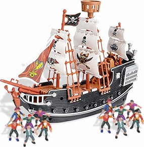 Pirate Playset - 10 inch Pirate Ship with 2 inch Pirate Figurines - Hours of Imaginative Play- Makes a Great Gift or a Fun Prize - Ages 3yrs 