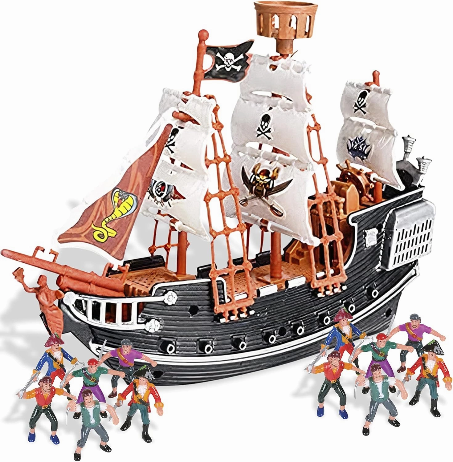 Pirate Playset - 10 inch Pirate Ship with 2 inch Pirate Figurines - Hours of Imaginative Play- Makes a Great Gift or a Fun Prize - Ages 3yrs 