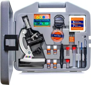 Play22 Kids Microscope Kit 50 PCS - Science Kit for Kids 120X-1200X Microscope Slides, Metal Body Microscope, Carrying Box, Science Experiments Lab Toy Gifts