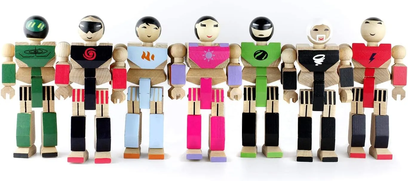 Playhard Hero Action Figures – Larch Wood Baby Toys for Imaginative Play –Sturdy & Durably Packaged Hero Toys for Kids