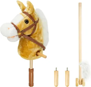 Plush Horse Riding Stick, Handsewn Head, Sturdy Wood Stick with Ponytail, Plus Neighing & Clip-Clop Sounds, Yellow