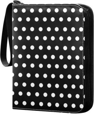 Polka Dots Black White Card Binder 4 Pocket Trading Card Album Fits 400 Sports/Game Cards, PU Cover 3 Ring Card Collection with 50 Removable Sleeves