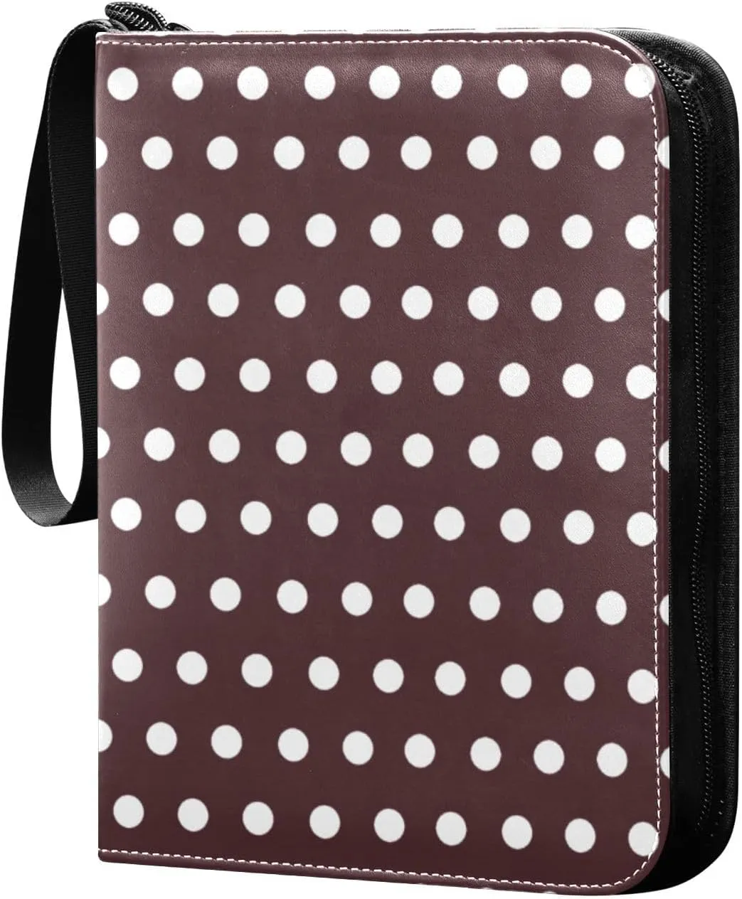 Polka Dots Brown White Card Binder 4 Pocket Trading Card Album Fits 400 Sports/Game Cards, PU Cover 3 Ring Card Collection with 50 Removable Sleeves