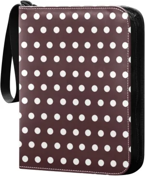 Polka Dots Brown White Card Binder 4 Pocket Trading Card Album Fits 400 Sports/Game Cards, PU Cover 3 Ring Card Collection with 50 Removable Sleeves