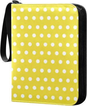 Polka Dots Yellow White Card Binder 4 Pocket Trading Card Album Fits 400 Sports/Game Cards, PU Cover 3 Ring Card Collection with 50 Removable Sleeves