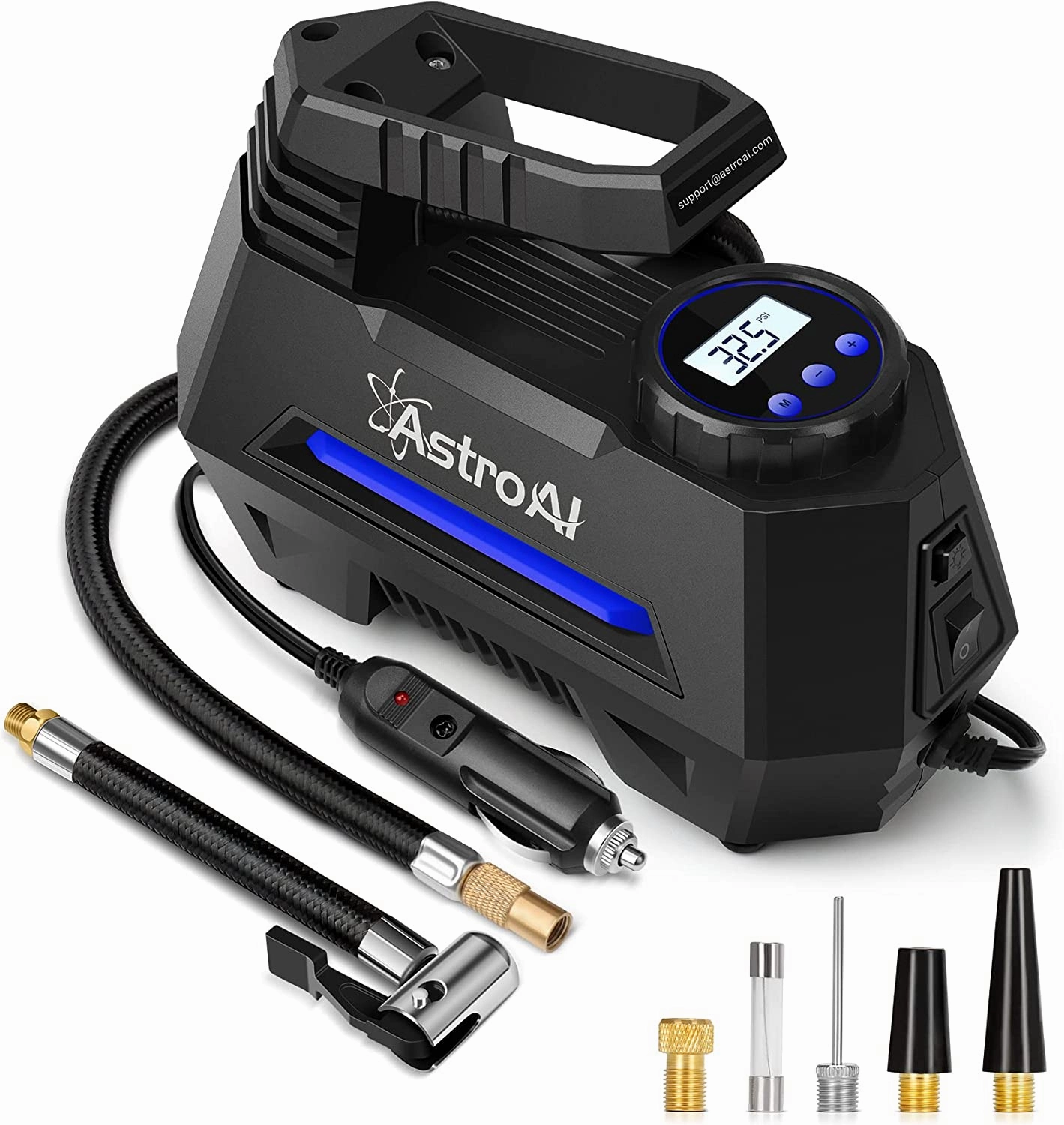 Portable Air Pump for Car Tires 12V DC Auto Tire Pump with Digital Pressure Gauge, 100PSI with Emergency LED Light