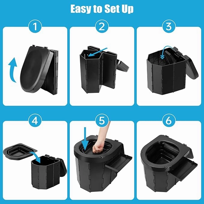 Portable Camping Toilet for Adults with Reusable Collapsible Liner for Camping, Hiking, Fishing, Long Road Trips, Outdoor Activities