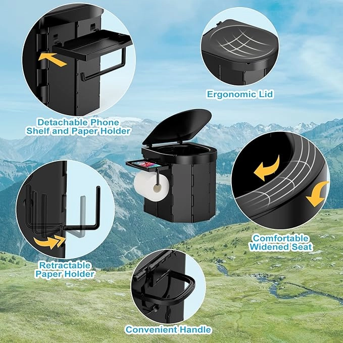 Portable Camping Toilet for Adults with Reusable Collapsible Liner for Camping, Hiking, Fishing, Long Road Trips, Outdoor Activities