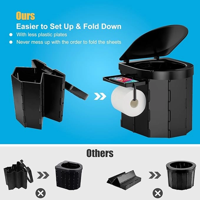 Portable Camping Toilet for Adults with Reusable Collapsible Liner for Camping, Hiking, Fishing, Long Road Trips, Outdoor Activities