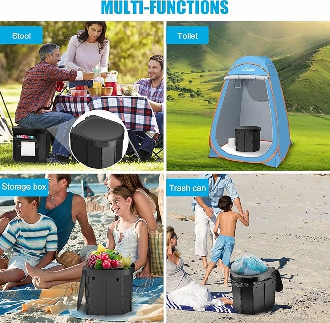 Portable Camping Toilet for Adults with Reusable Collapsible Liner for Camping, Hiking, Fishing, Long Road Trips, Outdoor Activities