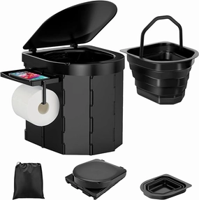 Portable Camping Toilet for Adults with Reusable Collapsible Liner for Camping, Hiking, Fishing, Long Road Trips, Outdoor Activities