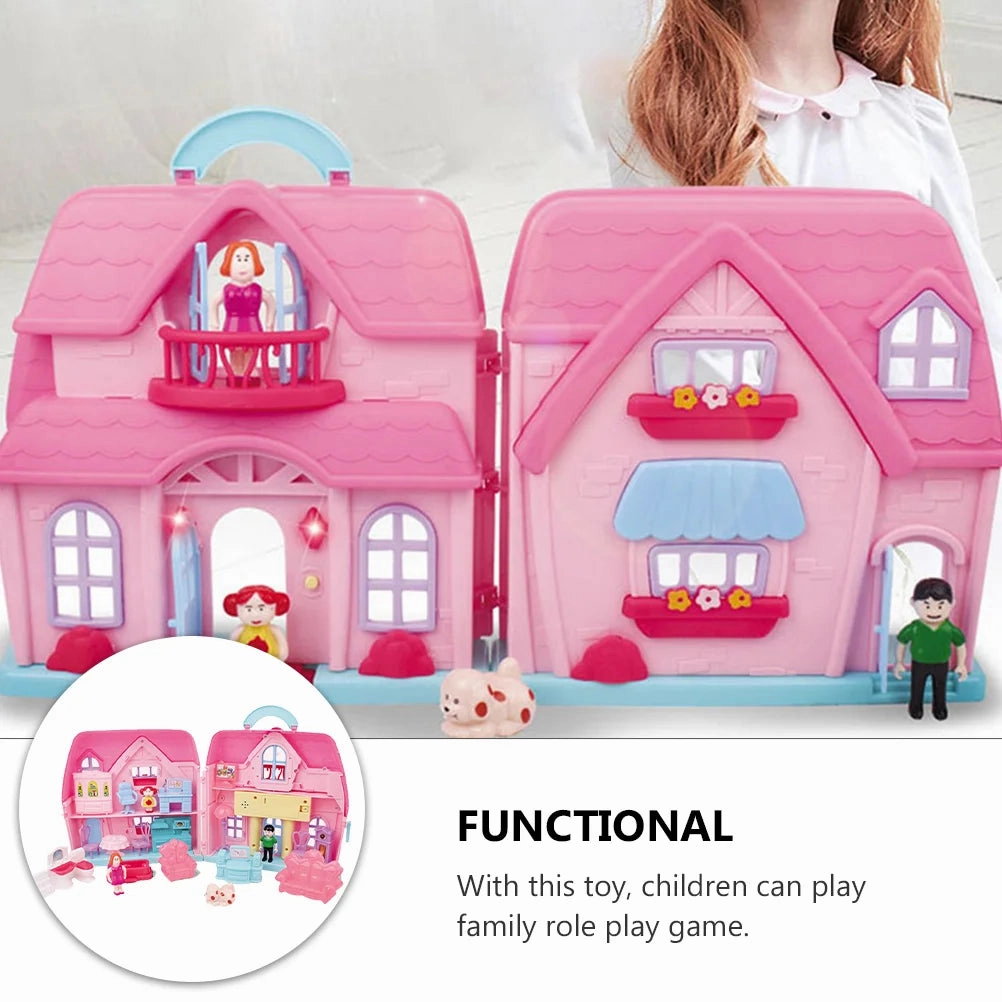Portable Two Story Doll House Villa Toy Family Role Play Game Dollhouses for Children Accessories Easy Carry Gift
