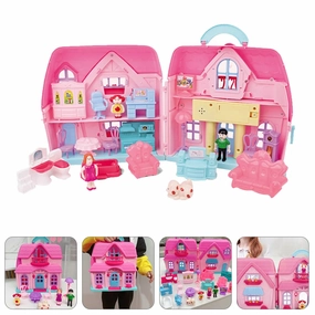 Portable Two Story Doll House Villa Toy Family Role Play Game Dollhouses for Children Accessories Easy Carry Gift