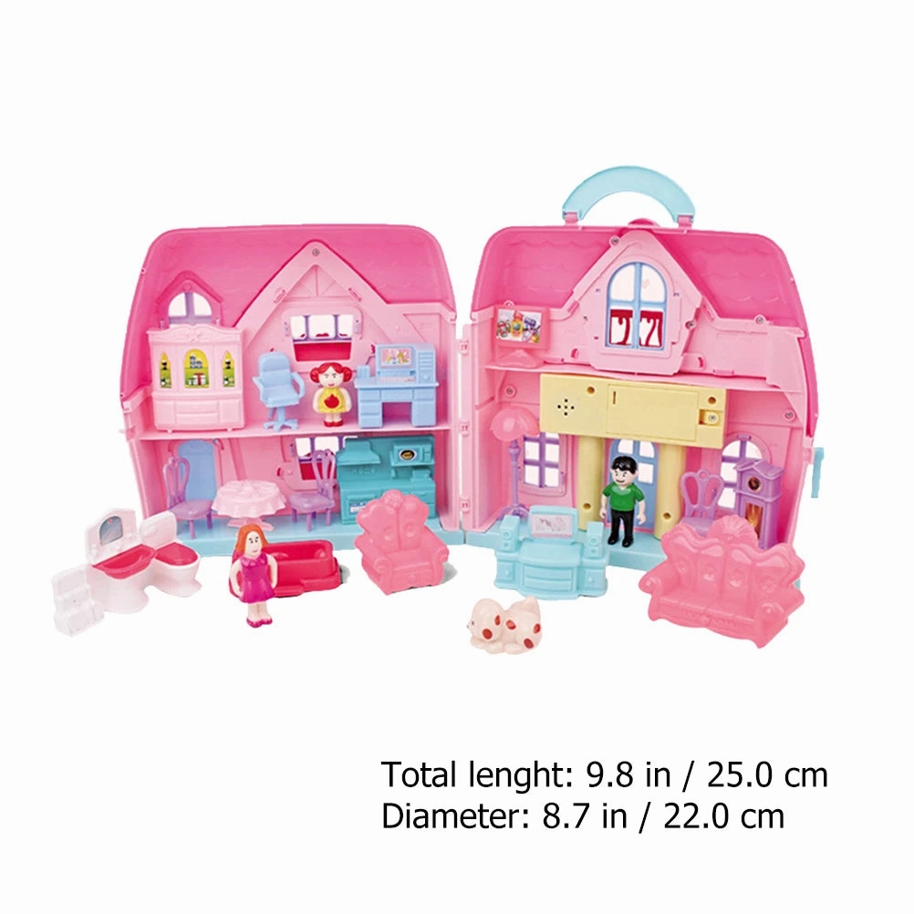Portable Two Story Doll House Villa Toy Family Role Play Game Dollhouses for Children Accessories Easy Carry Gift