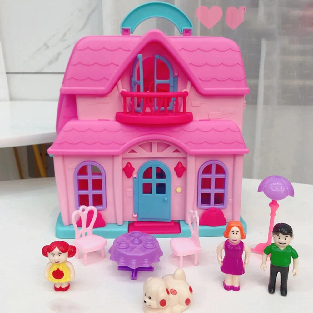 Portable Two Story Doll House Villa Toy Family Role Play Game Dollhouses for Children Accessories Easy Carry Gift