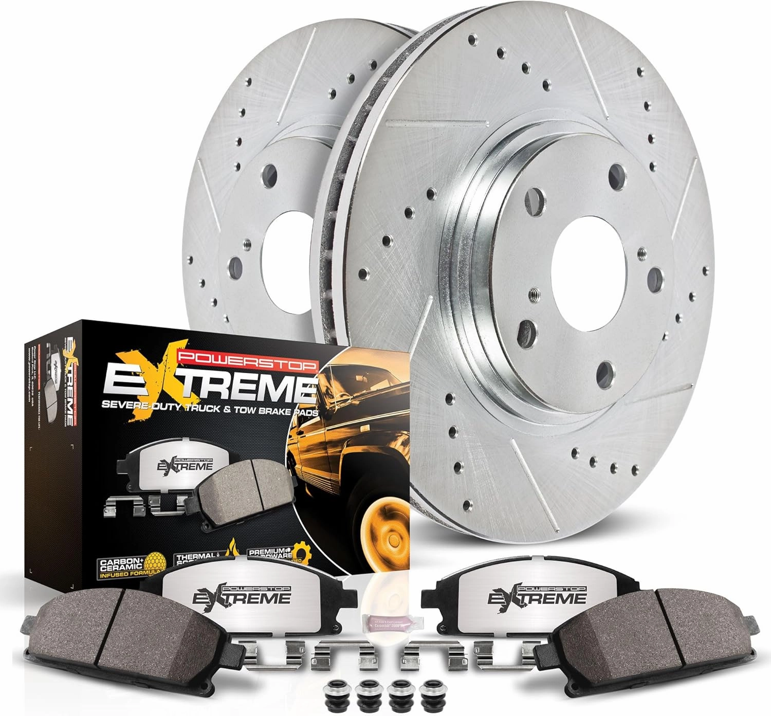 Power Stop Brake Kit For 2007-2017 Jeep Wrangler - Front Z36 Truck & Tow Brake Kit, Carbon Fiber Ceramic Brake Pads and Drilled and Slotted Rotors Replacement, K3097-36