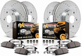 Power Stop Brake Kit For 2007-2018 Jeep Wrangler - Front and Rear Truck & Tow Carbon Fiber Ceramic Pads with Drilled and Slotted Brake Rotors Replacement, K2798-36