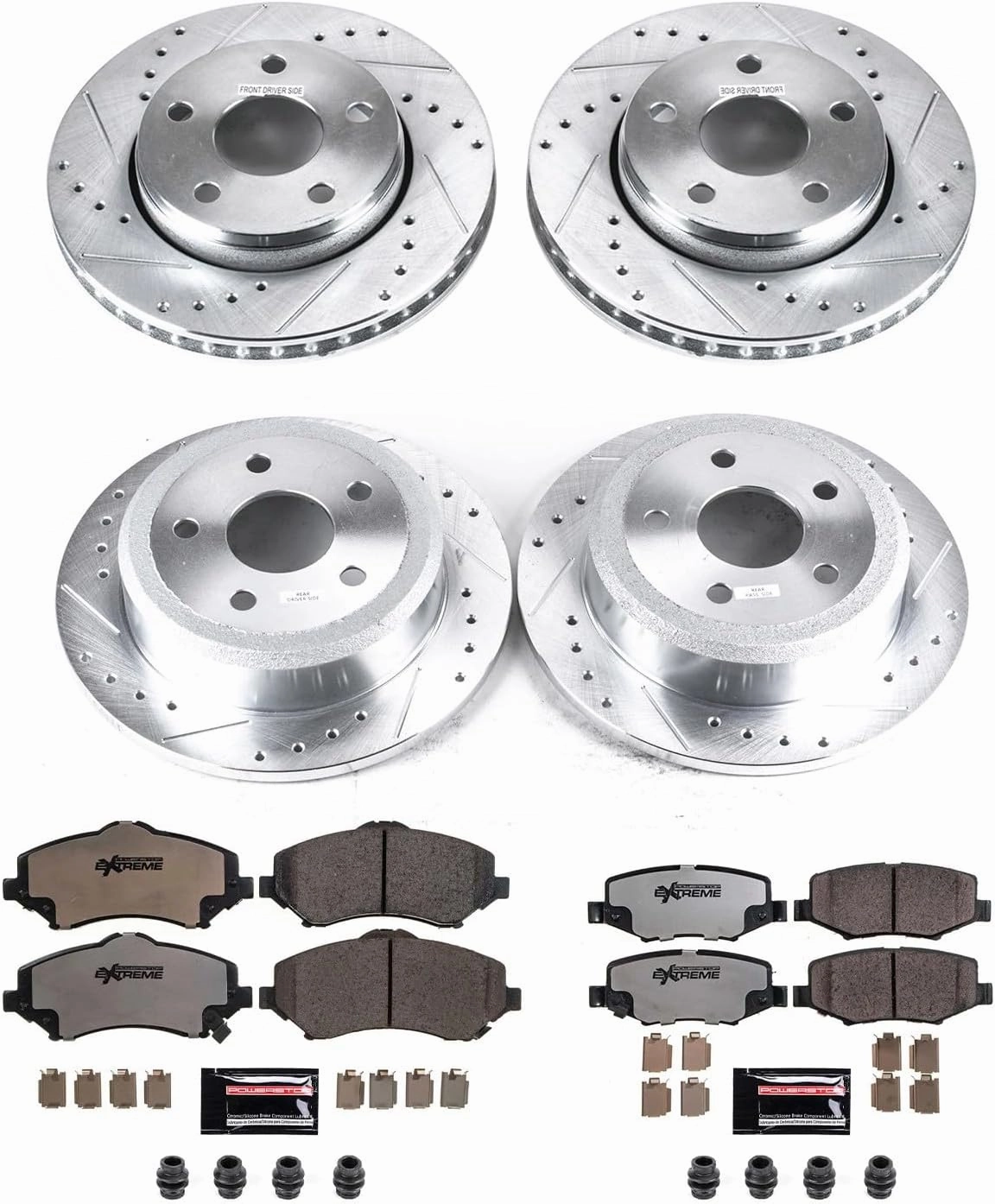 Power Stop Brake Kit For 2007-2018 Jeep Wrangler - Front and Rear Truck & Tow Carbon Fiber Ceramic Pads with Drilled and Slotted Brake Rotors Replacement, K2798-36