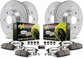 Power Stop Brake Kit For 2012-2016 Audi A6 Quattro A7 Quattro - Front and Rear Carbon Fiber Brake Pads with Drilled and Slotted Brake Rotors Replacement and 1 Front & 1 Rear Sensor Wires, K6130-26