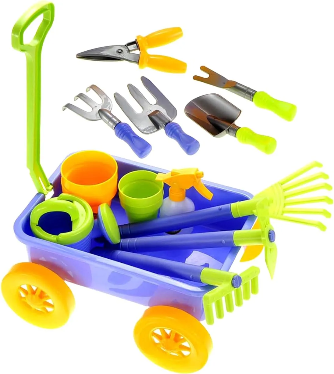 PowerTRC Garden Wagon & Tools Toy Set 15 Pcs Kids Gardening Tools & Wagon Toy Set – Outdoor Toddler Toys Kids Gardening Set – Beach, Sand, Garden Toys