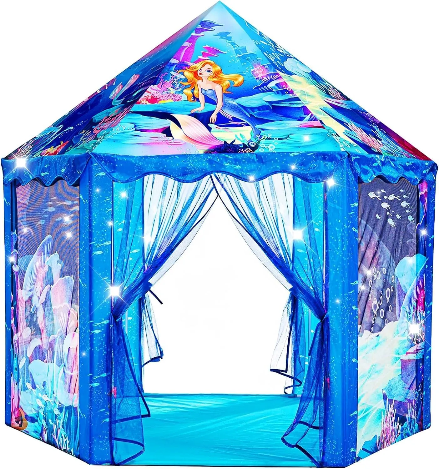 Princess Mermaid Kids Play Tent - Large Playhouse for 3-12 Year Old Girls, Indoor Outdoor Castle Toy for Toddlers, 55'' x 53'' (DxH)