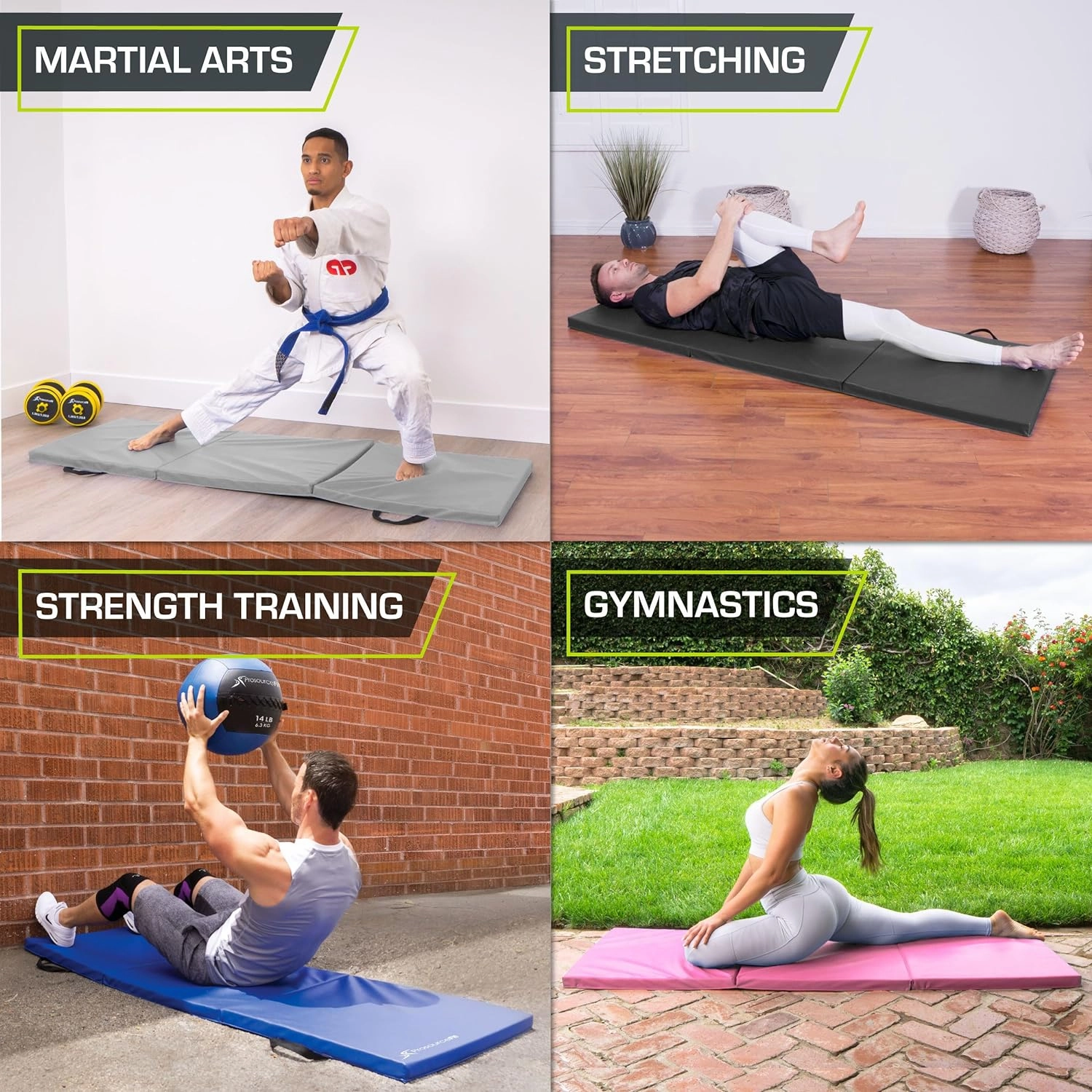 ProsourceFit Tri-Fold Folding Thick Exercise Mat 6'x2' with Carrying Handles for MMA, Gymnastics, Stretching, Core Workouts, Purple