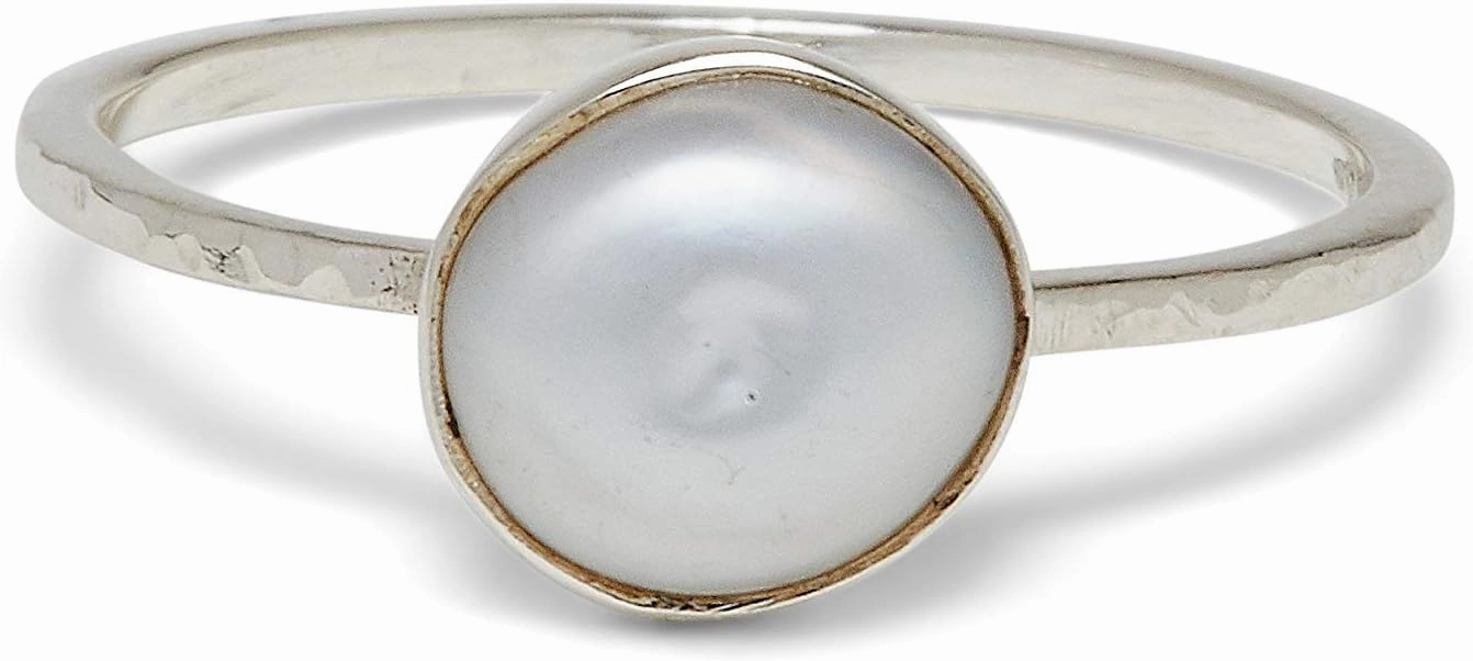 Pura Vida Silver-Plated Pretty in Pearl Ring, .925 Sterling Silver Band, 5-9