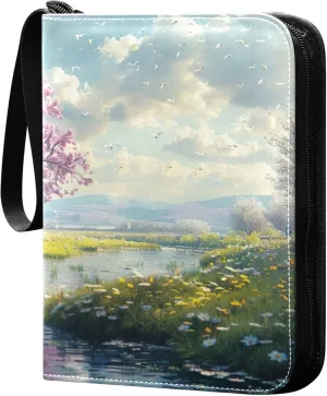 Purple Beautiful Tree Card Binder 4 Pocket Collectible Trading Card Albums with 50 Sleeves Double Side PU Waterproof 3 Ring for Sports & Game Cards