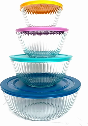 pyrex 100  Years Glass Mixing Bowls 8-Piece Improved (Limited Edition) - Assorted Colors Lid - Colors May Vary