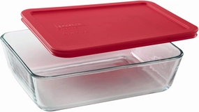 PYREX Containers Simply Store 6-cup Rectangular Glass Food Storage Red Plastic Covers ... (Pack of 4 Containers) Made in the USA