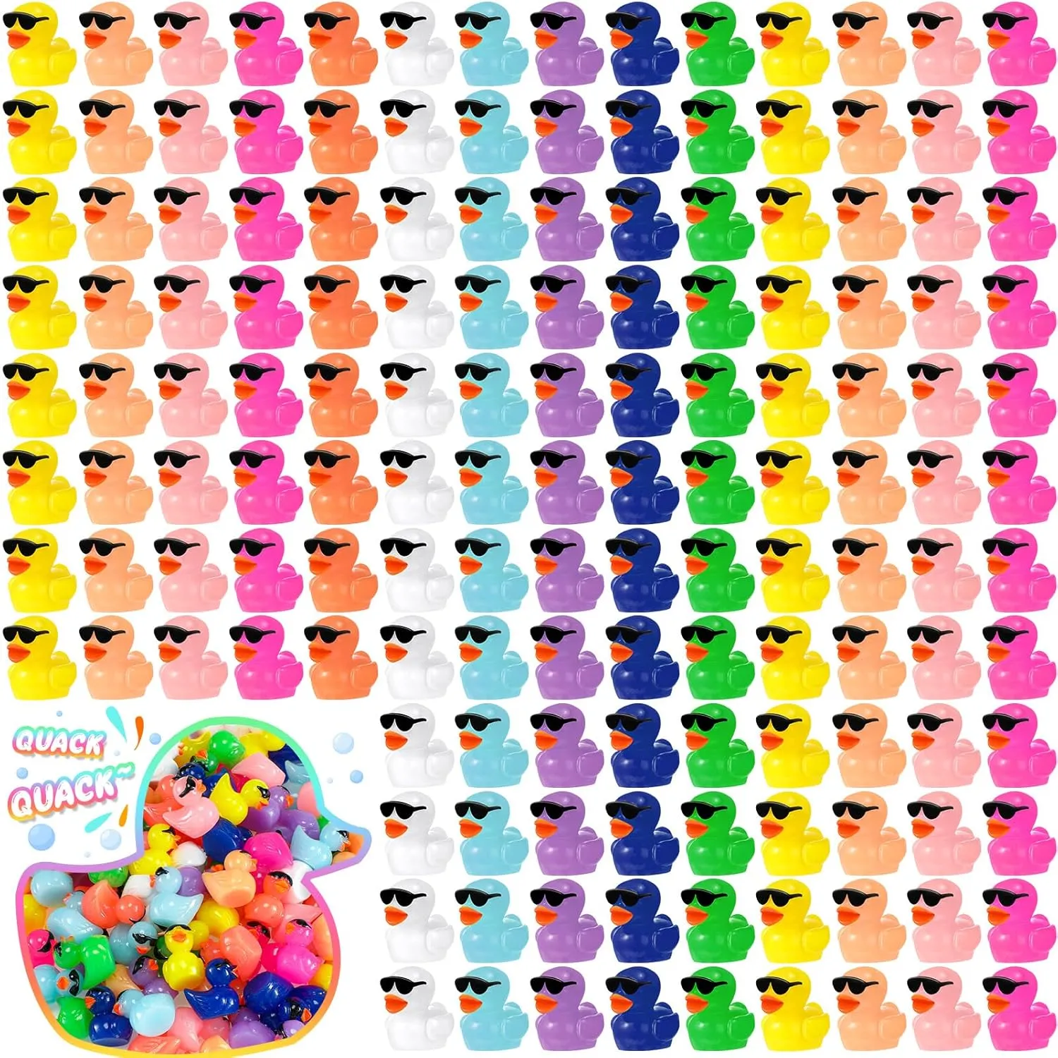 Qunclay Mini Resin Duck with Sunglasses Tiny Ducks Bulk Tiny Colorful Duck Figures Miniature Dollhouse Accessories DIY Craft Toys for Birthday Gift Micro Fairy Landscape Aquarium Potted (400 Pcs)