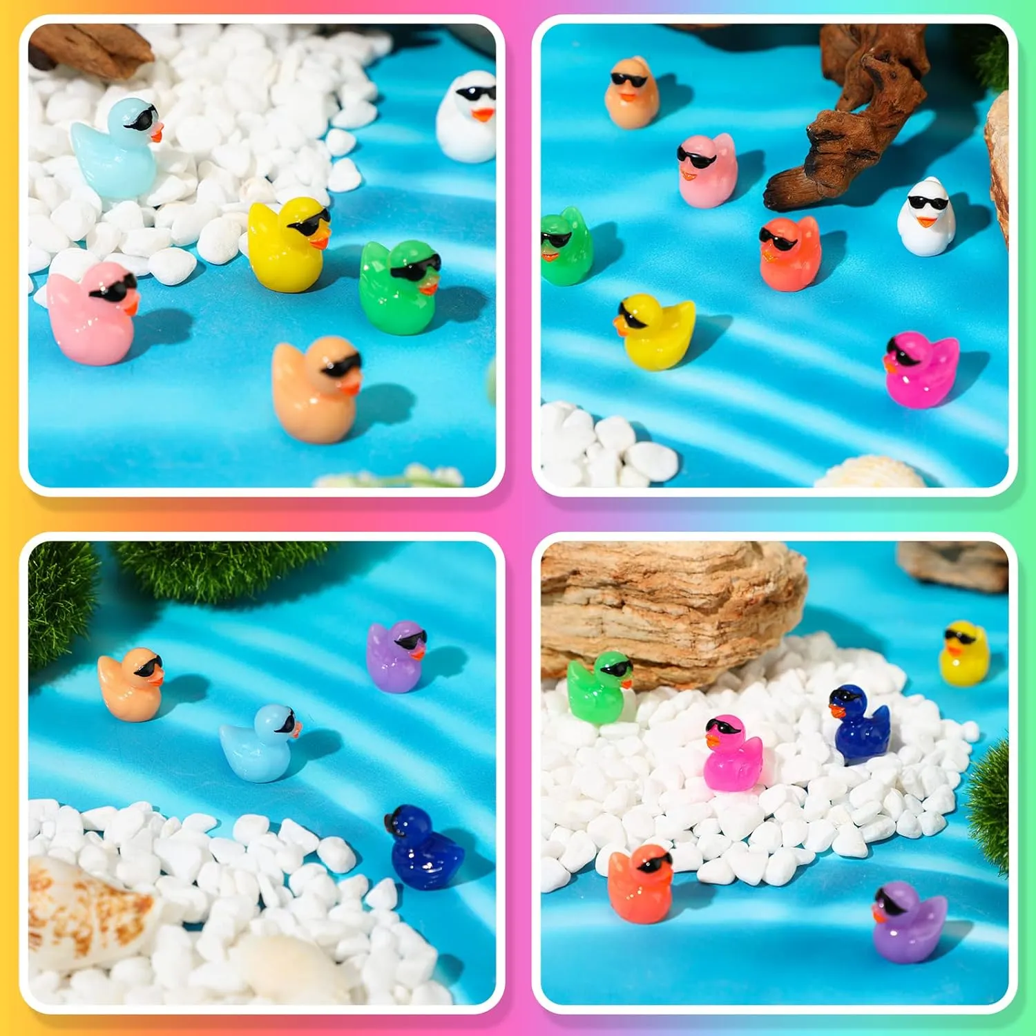 Qunclay Mini Resin Duck with Sunglasses Tiny Ducks Bulk Tiny Colorful Duck Figures Miniature Dollhouse Accessories DIY Craft Toys for Birthday Gift Micro Fairy Landscape Aquarium Potted (400 Pcs)