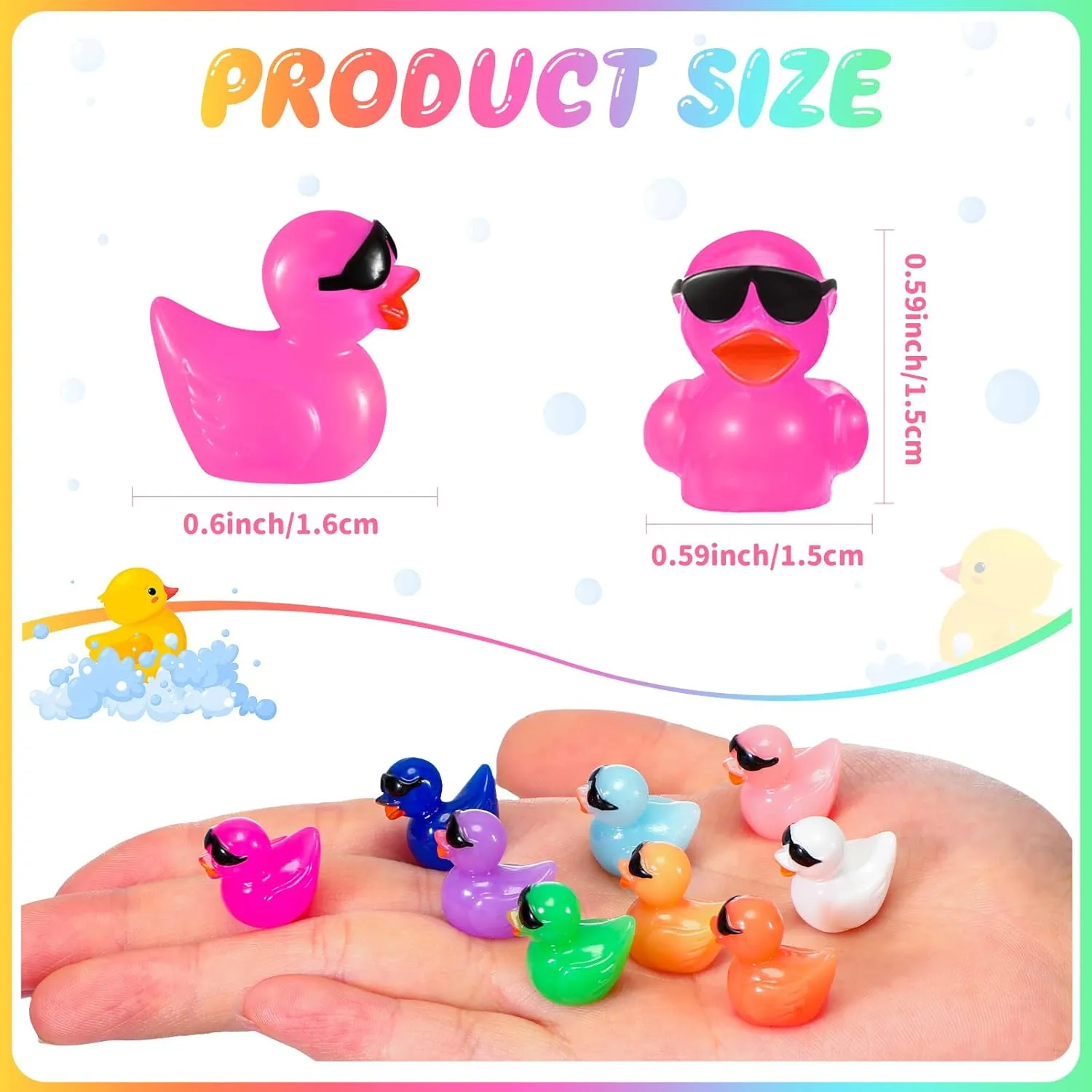 Qunclay Mini Resin Duck with Sunglasses Tiny Ducks Bulk Tiny Colorful Duck Figures Miniature Dollhouse Accessories DIY Craft Toys for Birthday Gift Micro Fairy Landscape Aquarium Potted (400 Pcs)