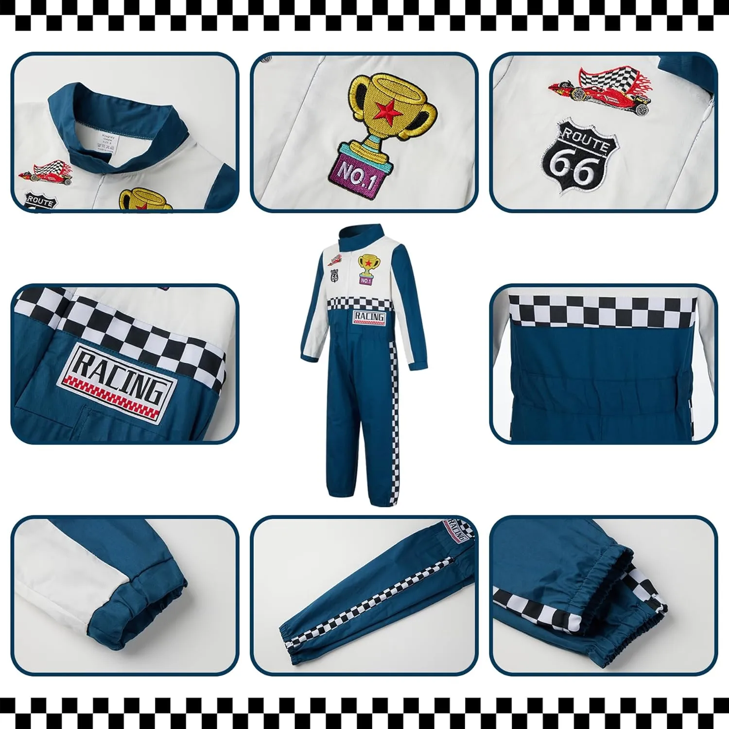 Race Car Driver Costume Boy Girl,Kid Racer Jumpsuit with Car Cap,Toddler Racing Costume Halloween with Accessories