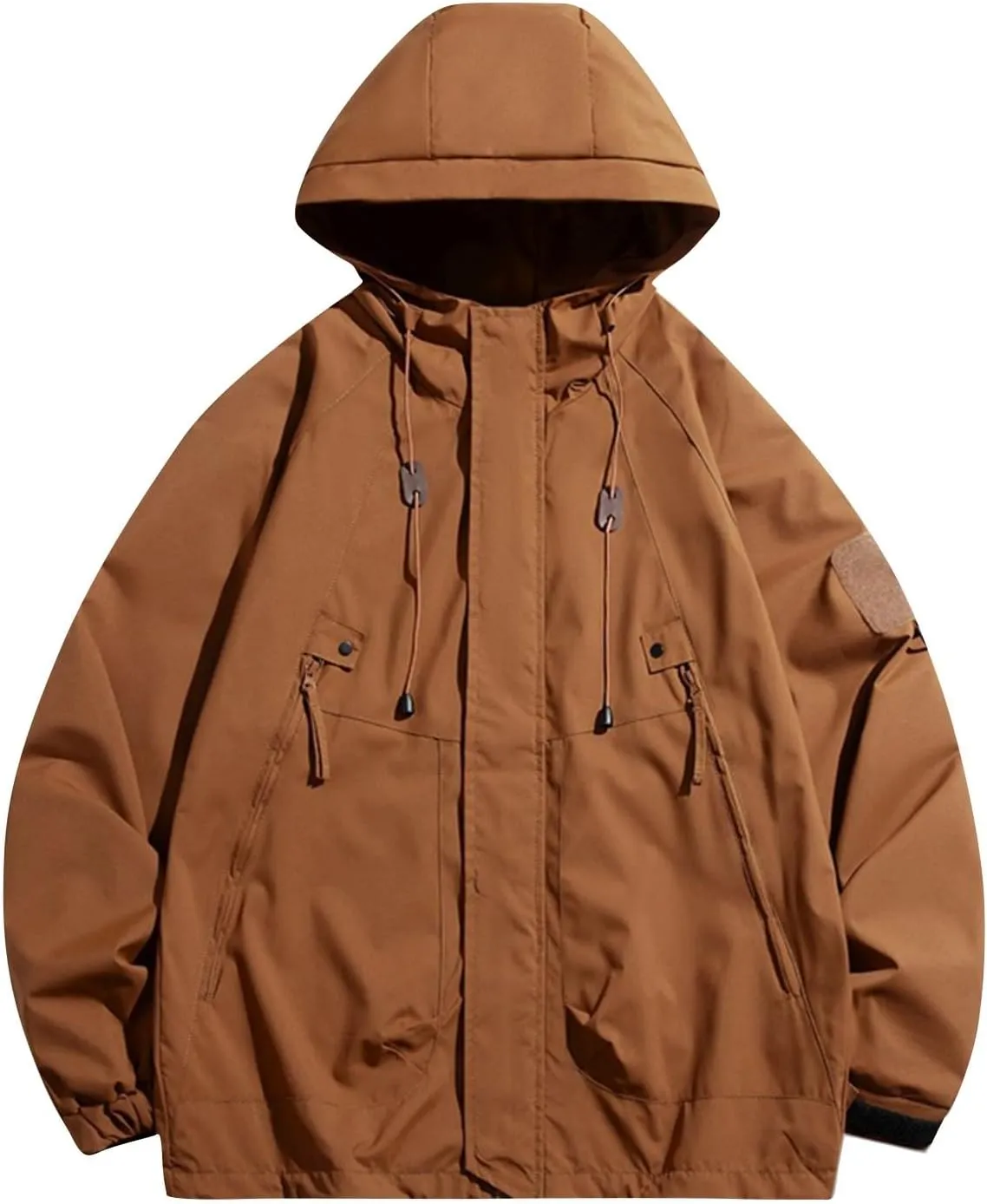 Rain Jacket Men Drawstring Lightweight Waterproof Raincoat Poncho Sun Protective Outdoor Jacket with Hooded