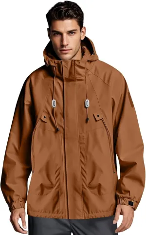 Rain Jacket Men Drawstring Lightweight Waterproof Raincoat Poncho Sun Protective Outdoor Jacket with Hooded