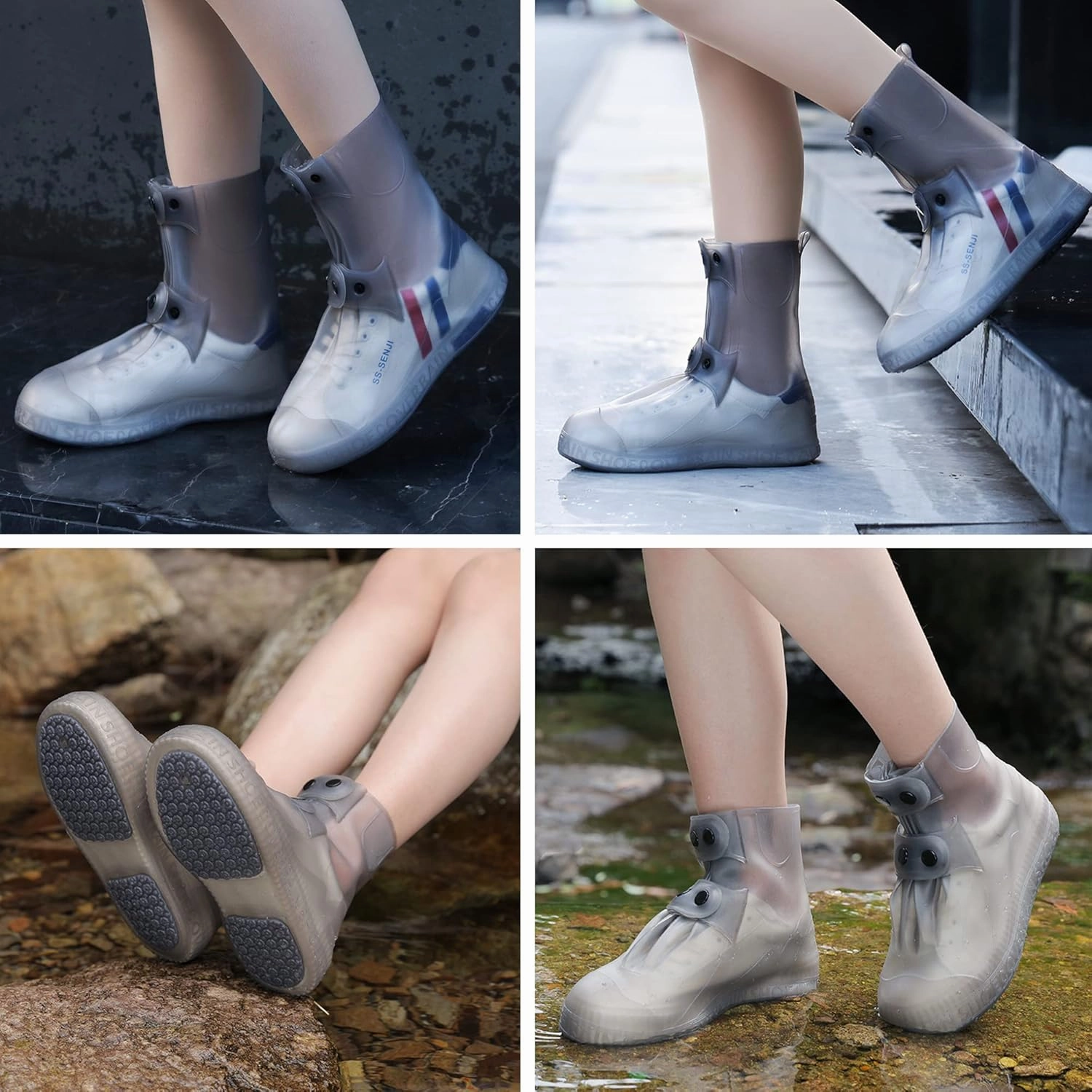 Rain Boot Covers Waterproof Rain Shoe Covers Silicone Shoe Protector Overshoes Sand Control Non-Slip Foldable Reusable Galoshes for Men Women Rainy Outdoor Cycling Fishing Camping (XL, Gray)