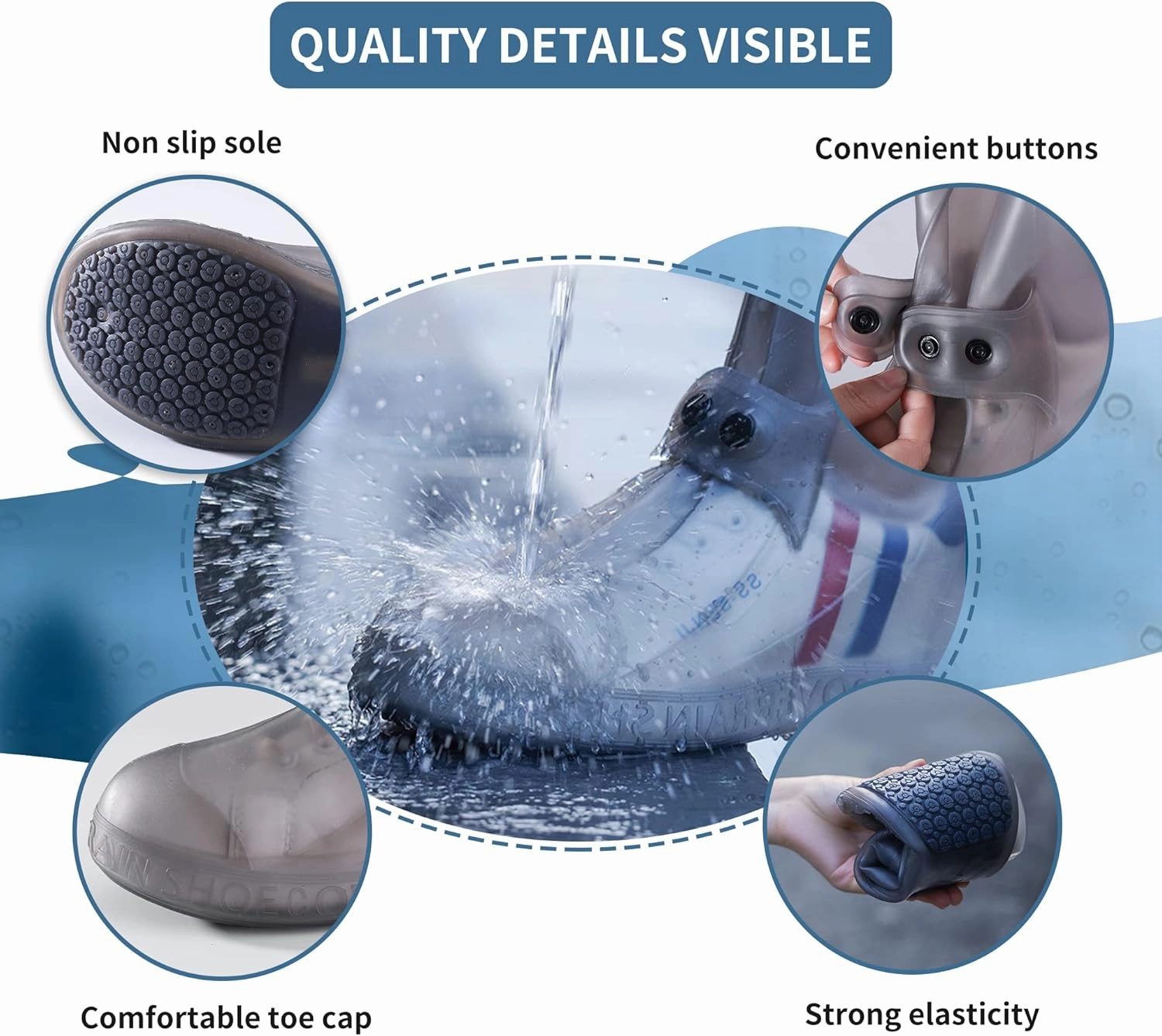 Rain Boot Covers Waterproof Rain Shoe Covers Silicone Shoe Protector Overshoes Sand Control Non-Slip Foldable Reusable Galoshes for Men Women Rainy Outdoor Cycling Fishing Camping (XL, Gray)