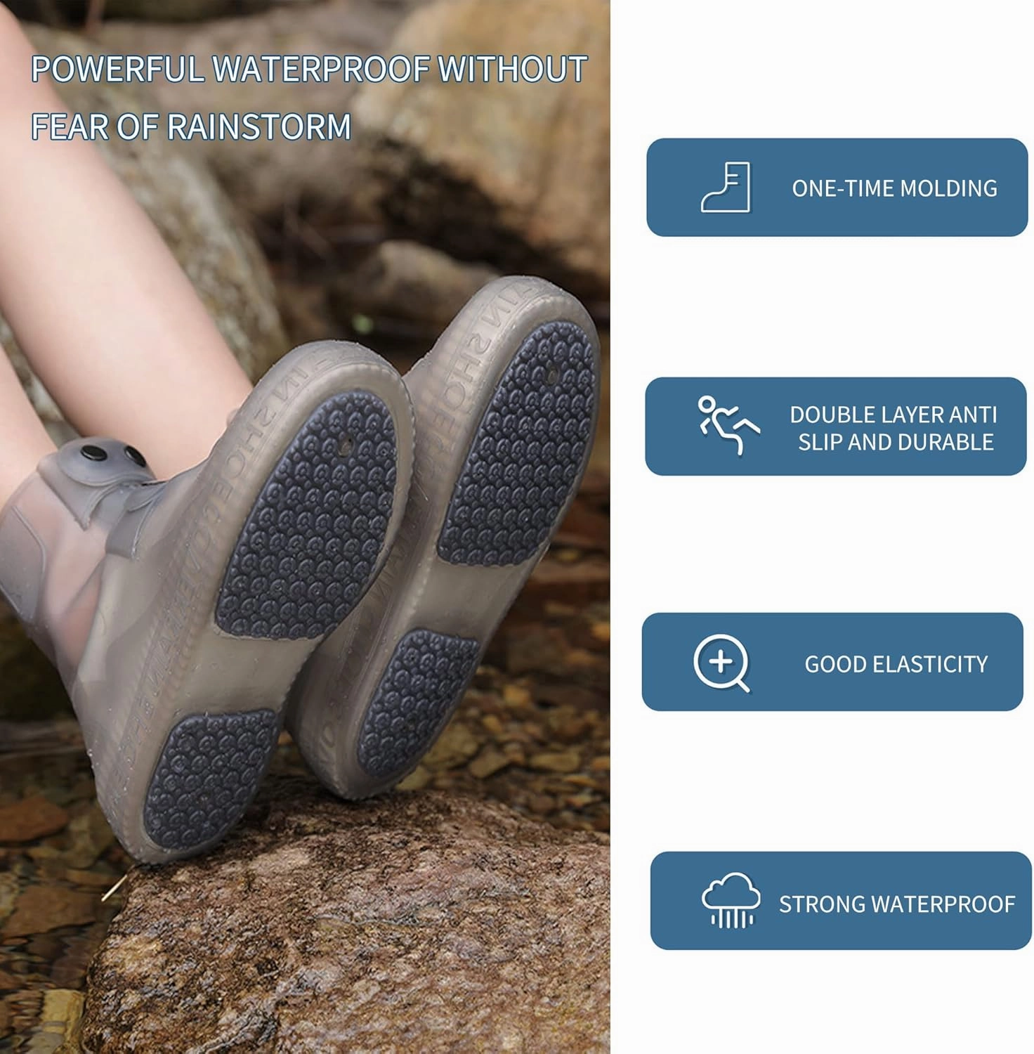 Rain Boot Covers Waterproof Rain Shoe Covers Silicone Shoe Protector Overshoes Sand Control Non-Slip Foldable Reusable Galoshes for Men Women Rainy Outdoor Cycling Fishing Camping (XL, Gray)