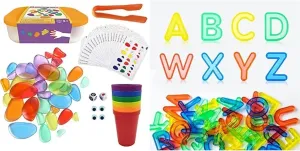 Rainbow Stacking Stones – 52 Pcs Plastic Capital Letters – Translucent Pebbles Set of 36, Perfect Light Table Toys for Kids' Learning & Fun