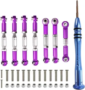 RC Car DIY Parts for WLtoys 144001 124018 124019 1/14 Metal Link Servo Tie Rod Steering Tie Rod Kit RC Car Upgrade Parts Accessories(Purple)