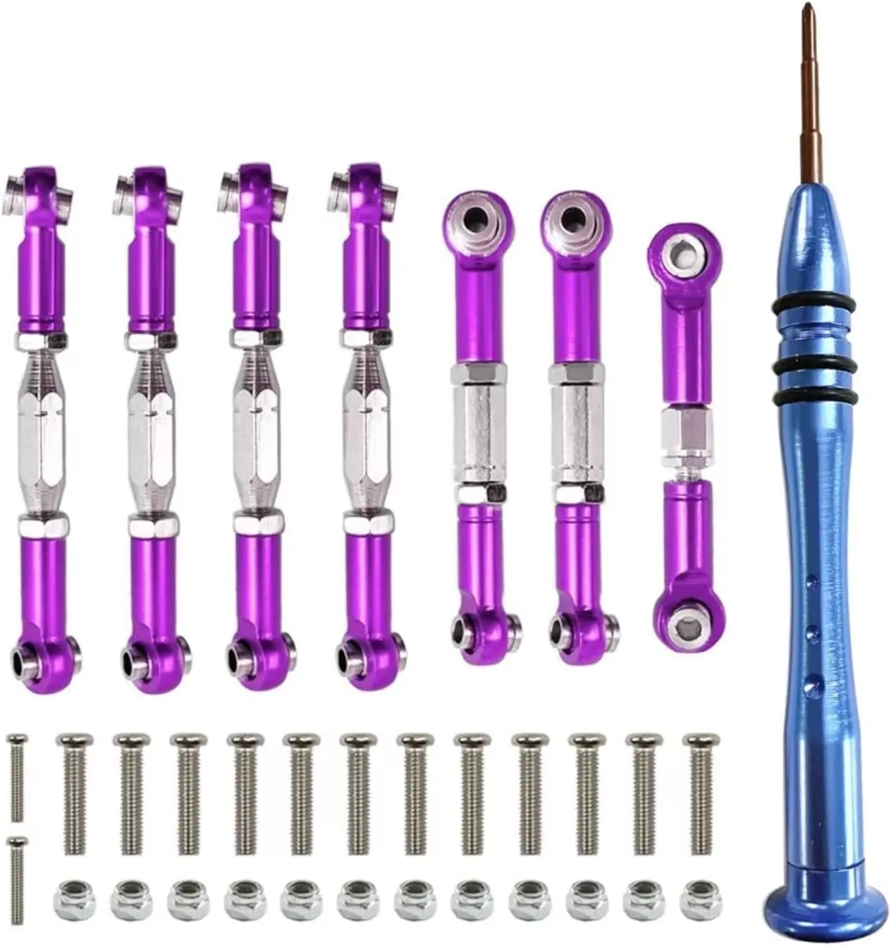 RC Car DIY Parts for WLtoys 144001 124018 124019 1/14 Metal Link Servo Tie Rod Steering Tie Rod Kit RC Car Upgrade Parts Accessories(Purple)