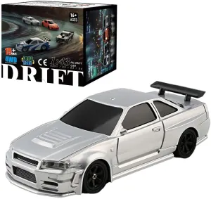 RC Drift Car, 1/43 Scale 2.4G Full Proportional Control High Speed Electric Mini Racing Car Model with Lights and Drift Tires, RTR Sports Cars for Adults, Indoor/Outdoor Use