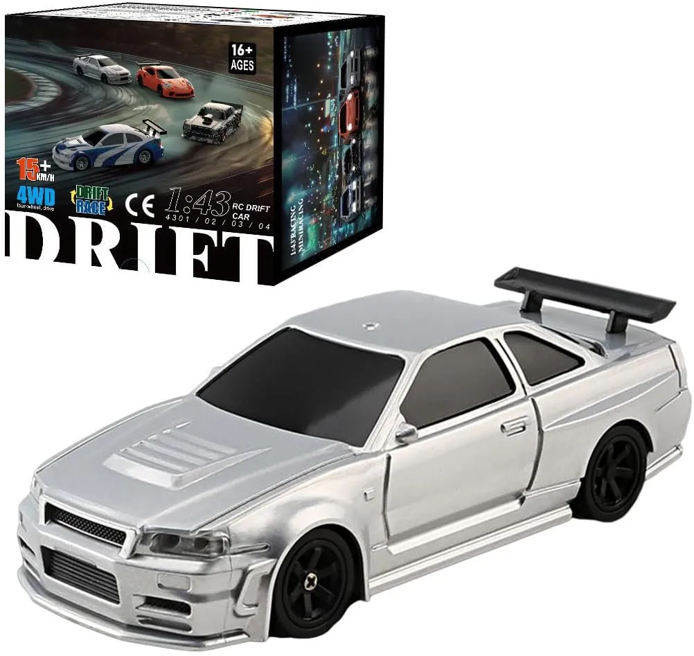 RC Drift Racing Cars, 1/43 Scale 4WD 2.4G Remote Control High Speed Vehicle with Lights Kit, Mini Racing Drift Car Toys for Boys Kids and Adults