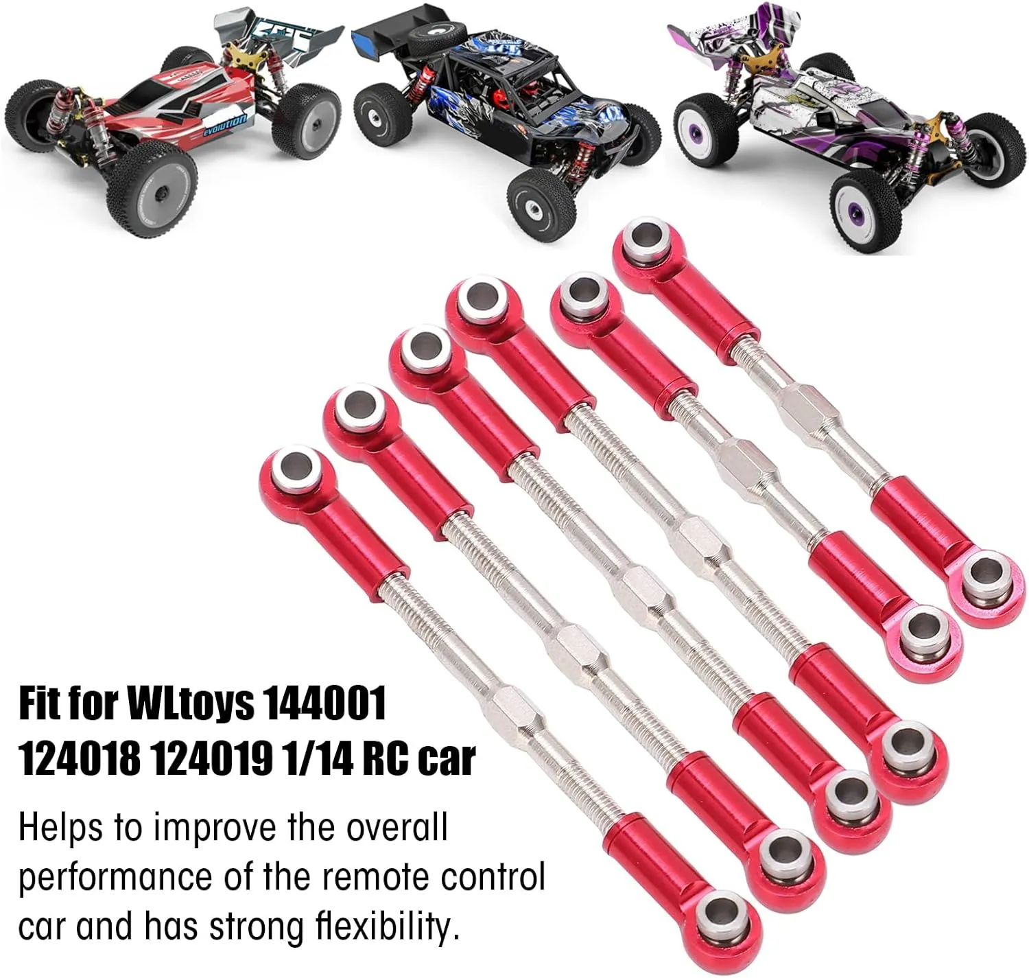 RC Metal Pull Rod Steering Servo Link Linkages Tie Rod for WLtoys 144001 124018 124019 1/14 RC Car, Metal 144001 Steering Linkage Turnbuckles Rod Camber Links Tie Rods Pull Rod (Red)
