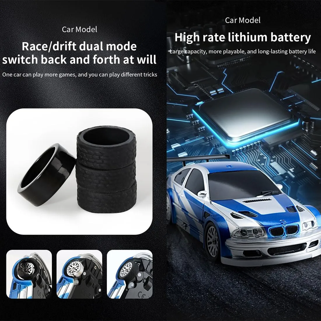 RC Racing Drift Car, with Lights 1/43 Scale Mini Remote Control Sports Car 2.4G Full Proportional RC Electric Model, Remote Control Racing Vehicle for Adults - RTR Version