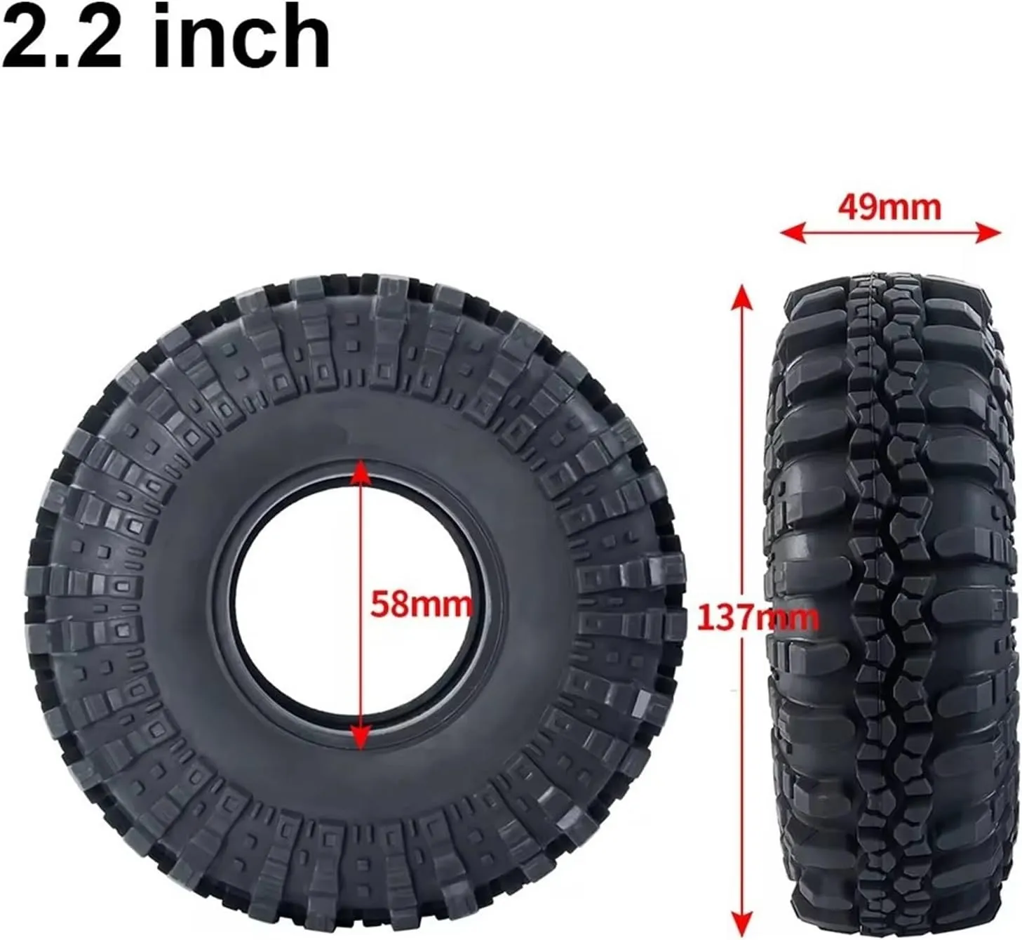 Rc Wheel Rim Tire for Axial for SCX10 90046 for TRX4 for D90 110 for RR10 4pcs for 1/10 RC Crawler Car 1.9"/2.2" Rubber Tires Wheel for Rock Tyres(2.2inch)