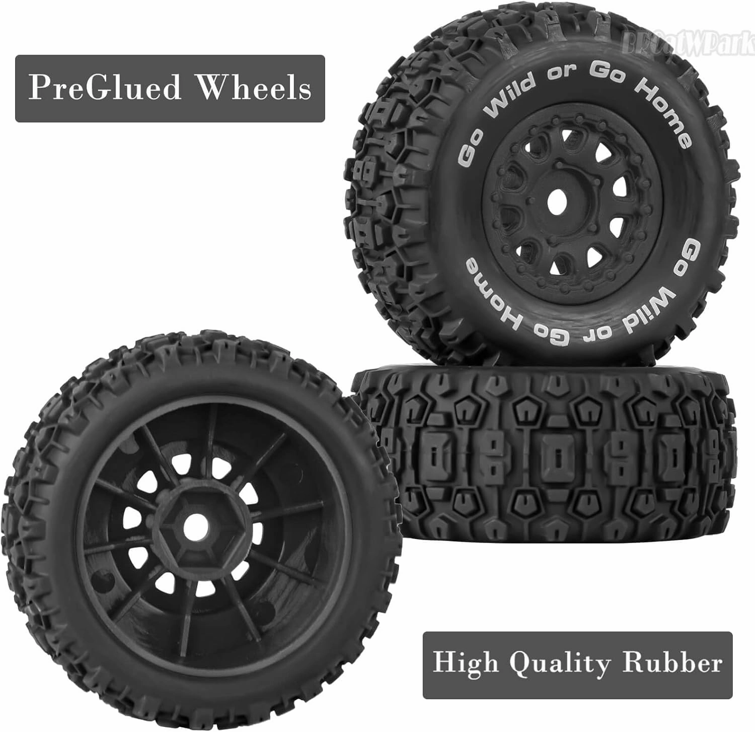 RC 4PCS Wheel Tires for 1/14 Mojave Grom,BRCatWPark Hex Wheels Rims and Rubber Tires Soft Tires,RC Drift Off Road Buggy Rally Truck Wheels and Tires for 1/14 Mini Mojave Grom,Black