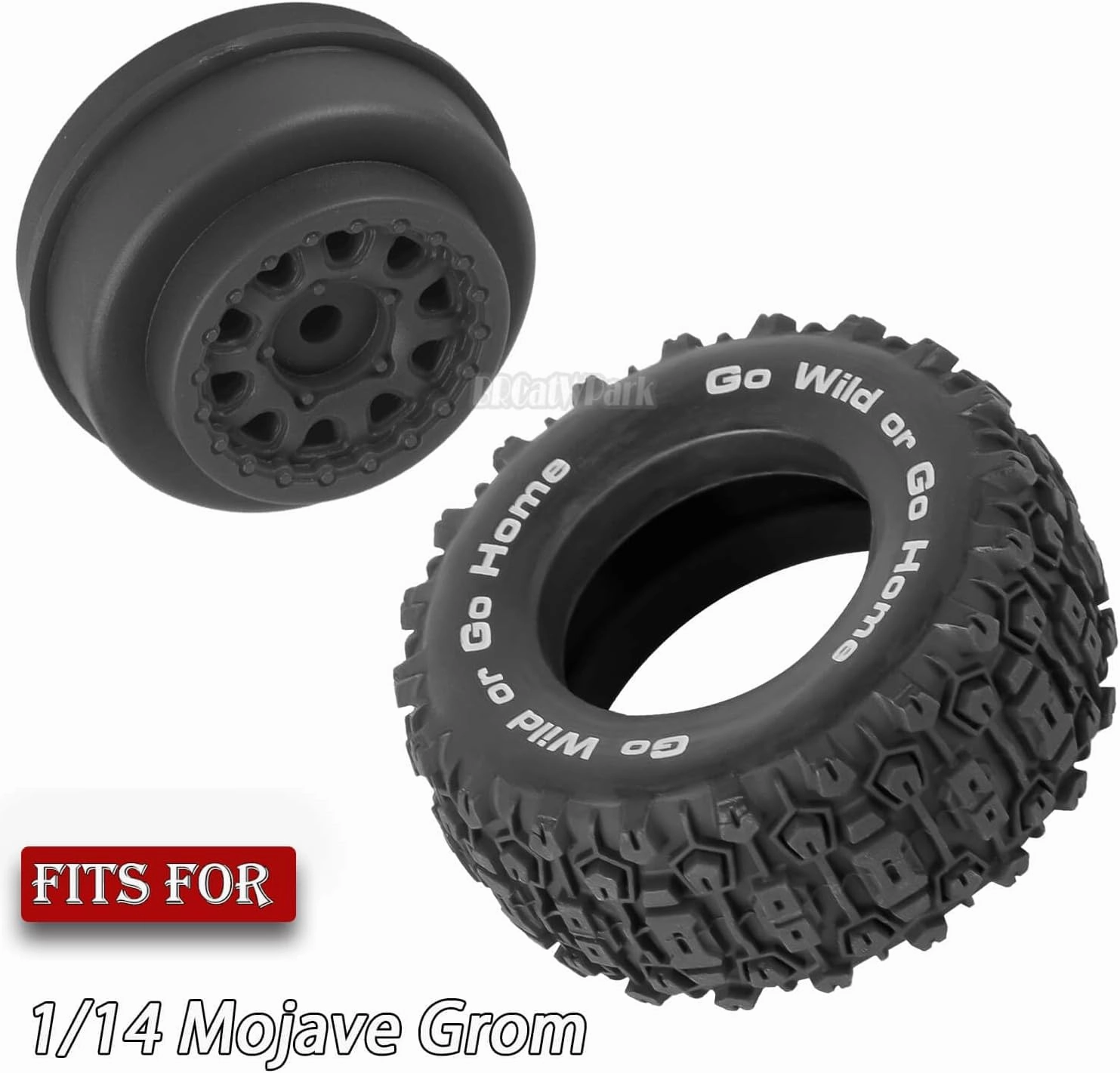 RC 4PCS Wheel Tires for 1/14 Mojave Grom,BRCatWPark Hex Wheels Rims and Rubber Tires Soft Tires,RC Drift Off Road Buggy Rally Truck Wheels and Tires for 1/14 Mini Mojave Grom,Black